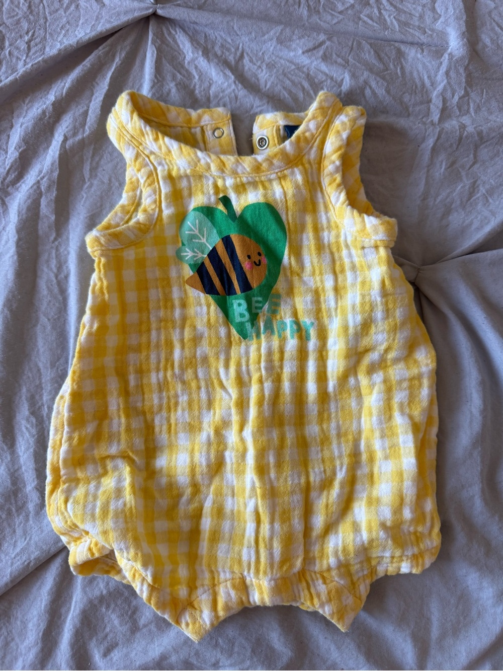 Old Navy Bee Happy Yellow Gingham Baby Romper